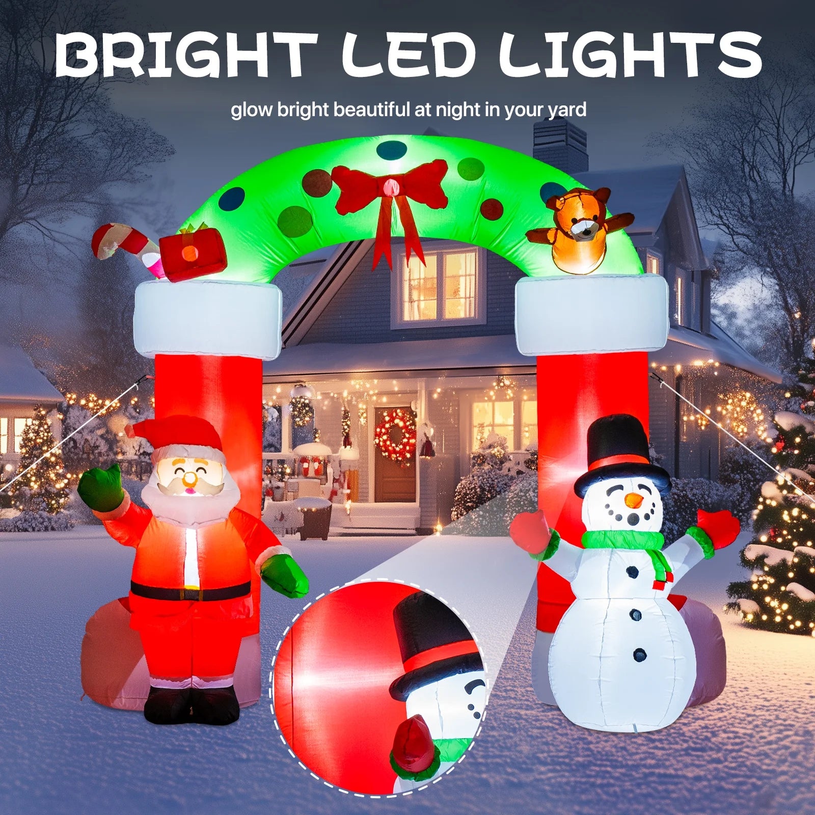 8 FT Christmas Inflatable Santa Claus Snowman Garland Archway Decorations with Build-In LED, Holiday Inflatables Decorations for Party Indoor, Outdoor, Lawn, Garden Decor