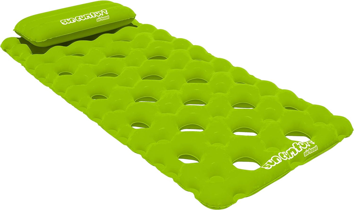 Sun Comfort Cool Suede™ Pool Mattress — Sapphire, 88" × 40", Removable Pillow (Model AHSC-024)