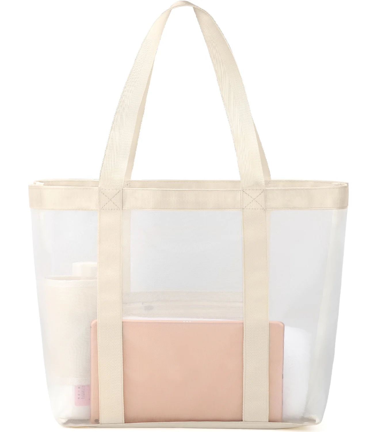 Oversized Mesh Beach Tote — 9-Pocket, Rope Handles, 15.3" × 14" × 7.8"
