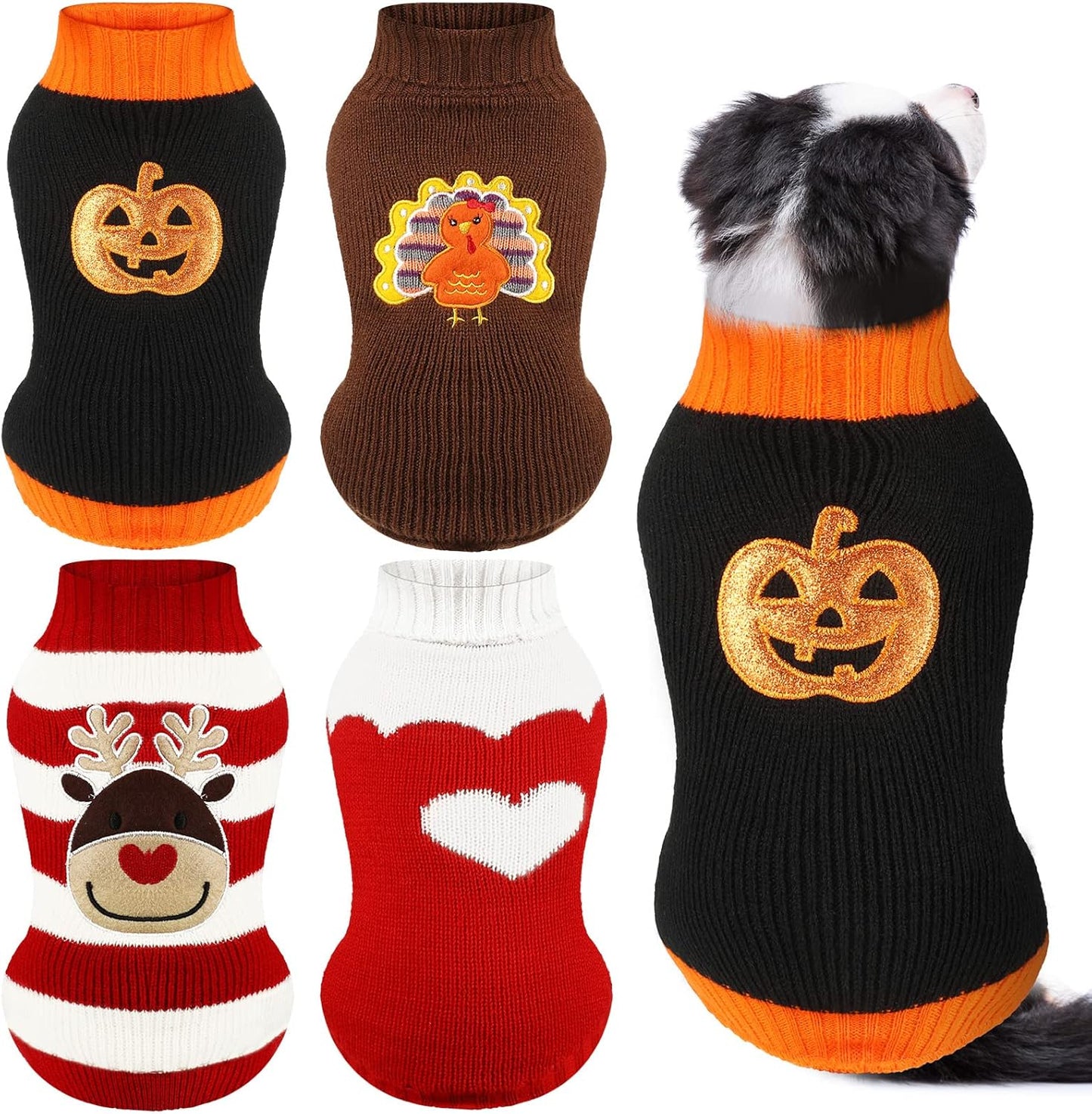 4 Adorable Christmas & Halloween Dog Sweaters - Perfect for Holiday Fun! - X-Large, Cute Patterns Included