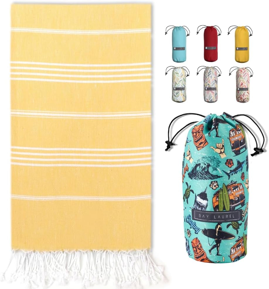 Bay Laurel Turkish Beach Towel with Travel Bag — Oversized 39" × 71", Quick-Dry & Sand-Free