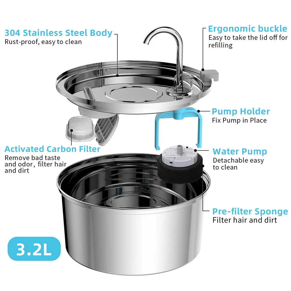 Premium Stainless Steel Automatic Pet Water Fountain