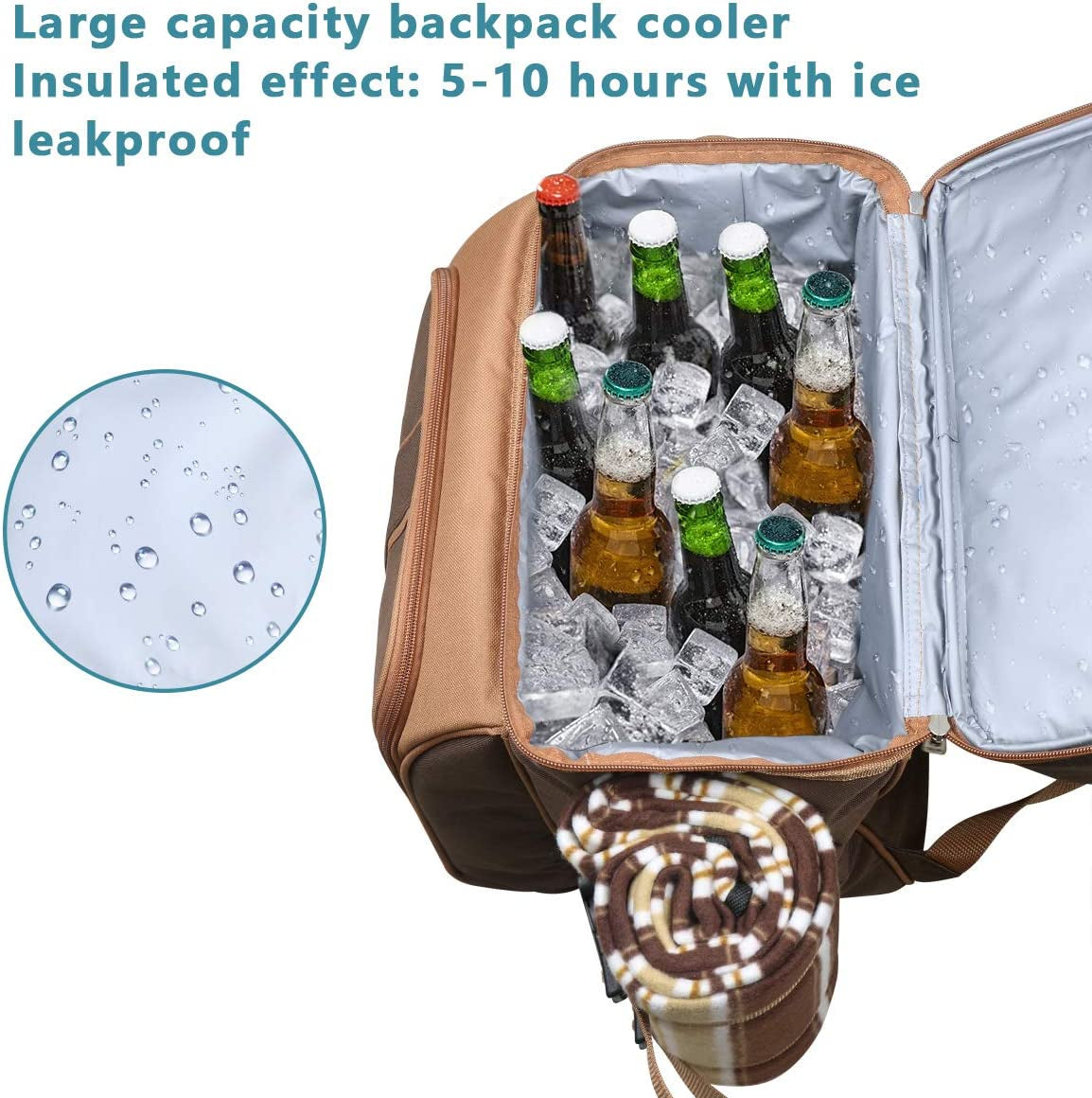 Picnic Basket Backpack for 4 – Insulated Leak-Proof Cooler, Wine Holder, Fleece Blanket & Full Cutlery Set