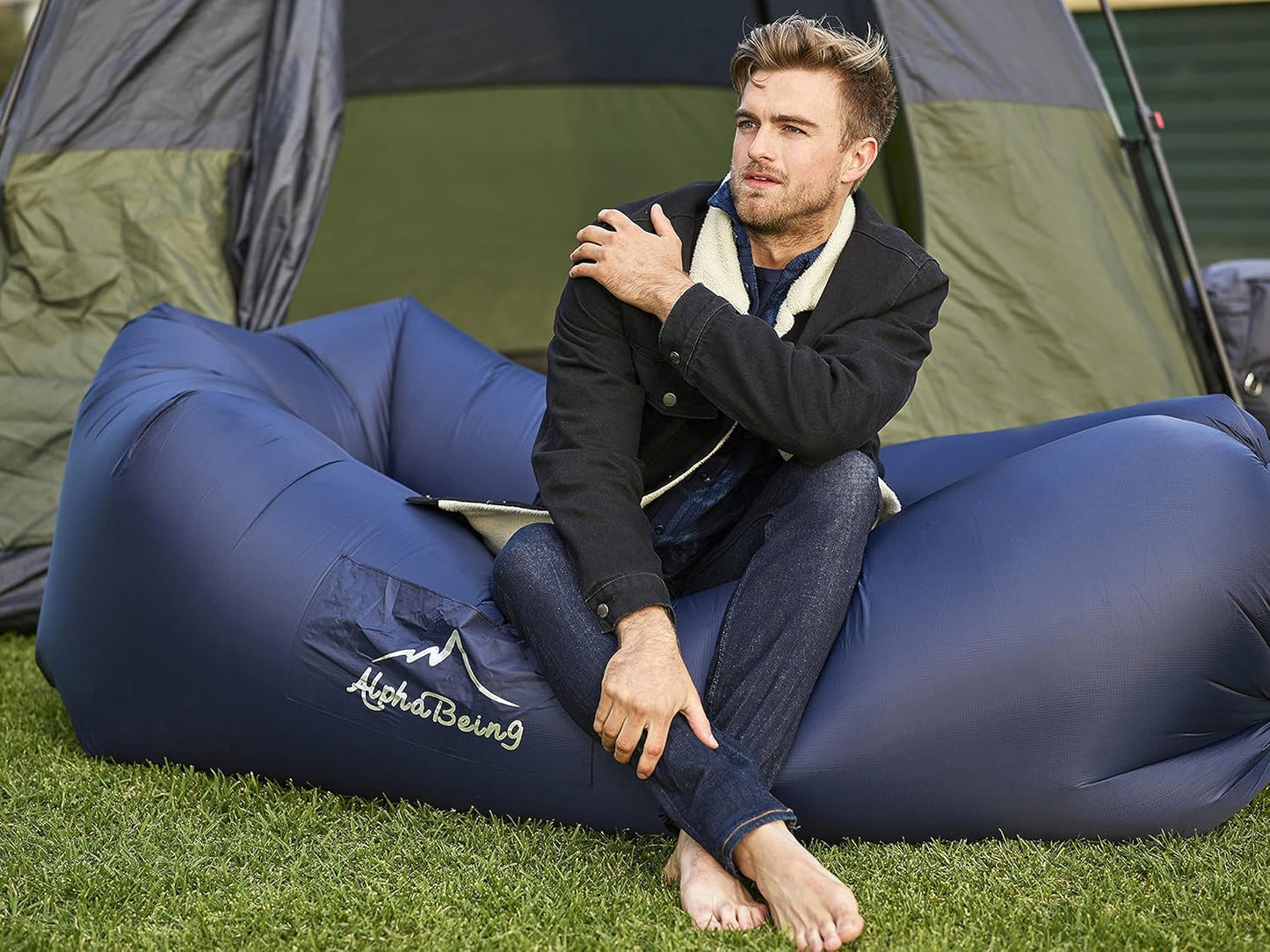 Inflatable Lounger Air Sofa — Mesh-Bottom, Anti-Leak, 700 lb Capacity, with Carry Bag & Stakes