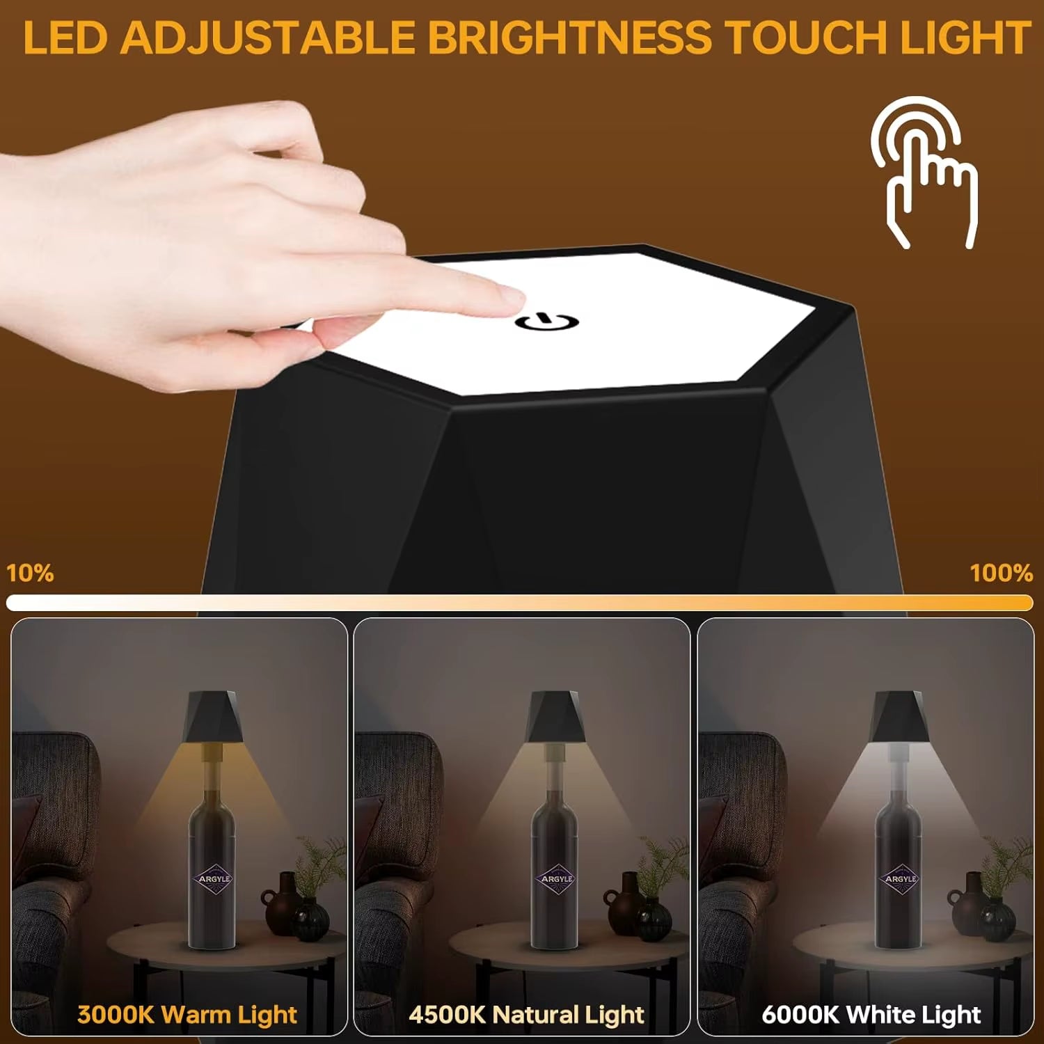 Wireless Touch-Control Table Lamp with Adjustable Colors and Dimming