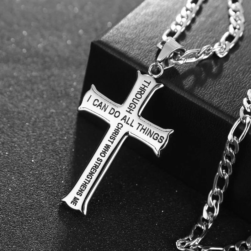 Inspirational Stainless Steel Pendant Necklace – Philippians 4:13