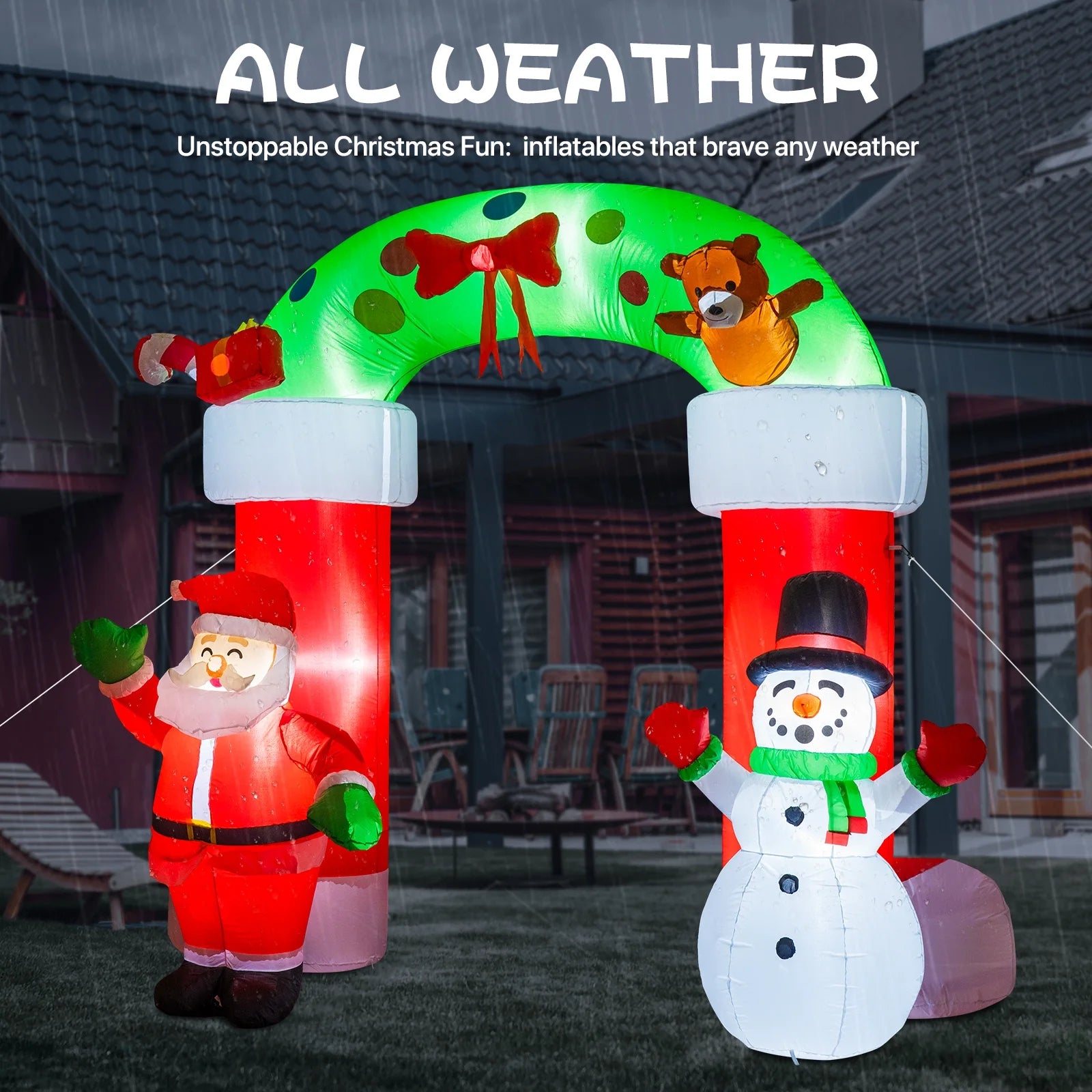 8 FT Christmas Inflatable Santa Claus Snowman Garland Archway Decorations with Build-In LED, Holiday Inflatables Decorations for Party Indoor, Outdoor, Lawn, Garden Decor