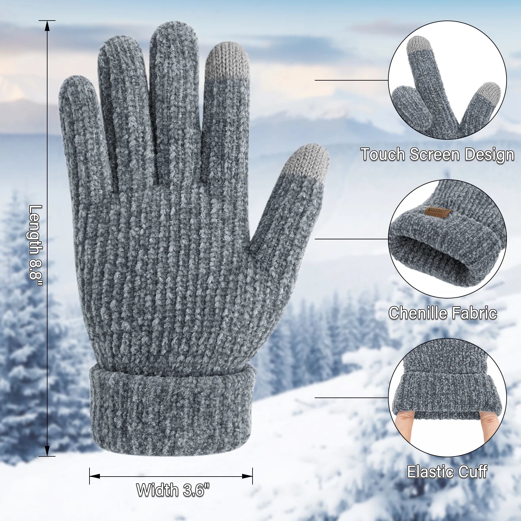 2 Pairs Women’s Winter Gloves Chenille Thick Warm Lined Touchscreen Gloves – Soft Cozy Weatherproof Mittens for Cold Weather