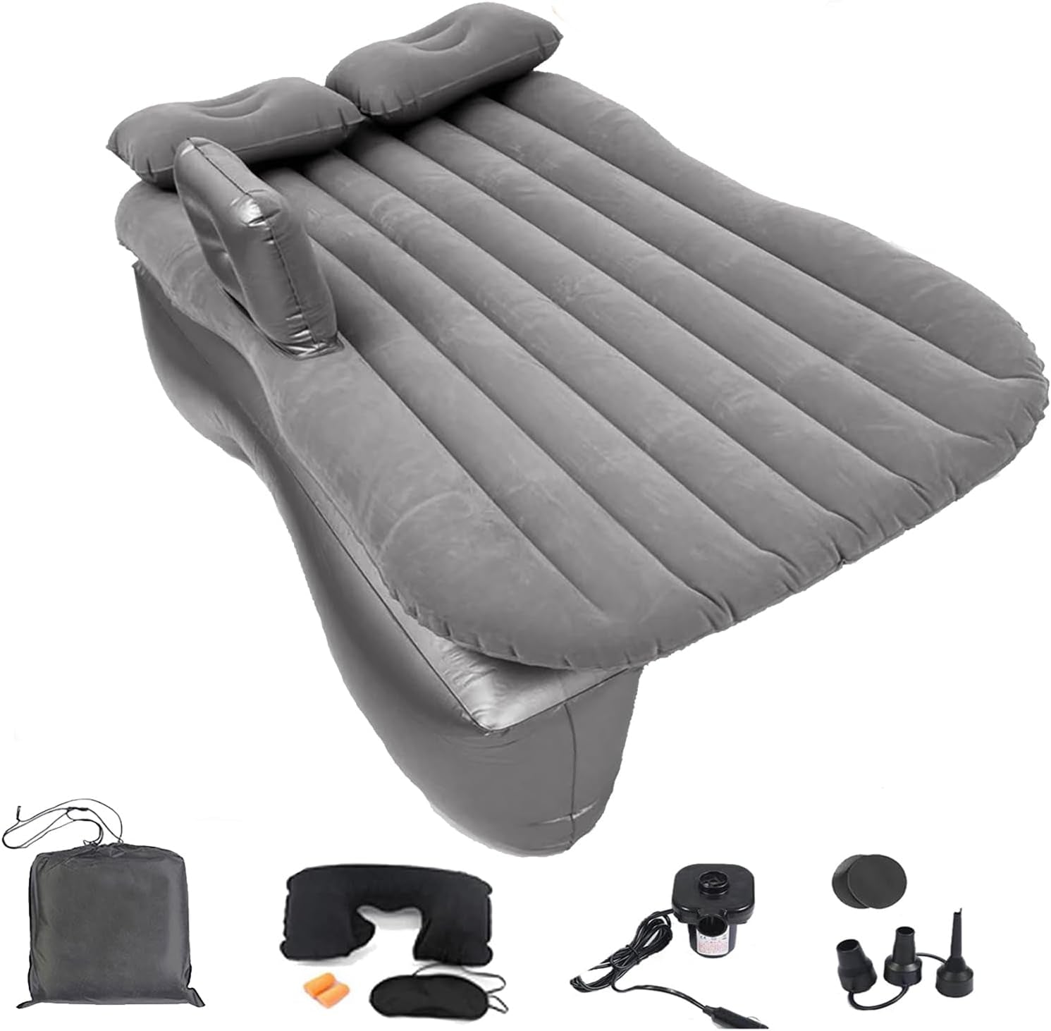 Universal Car Air Mattress — Flocked Back-Seat Bed w/ 12-V Pump, Pillows & Travel Kit (185 × 90 cm)