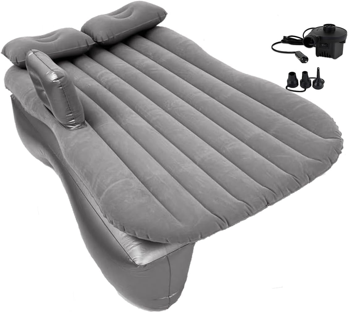 Universal Car Air Mattress — Flocked Back-Seat Bed w/ 12-V Pump, Pillows & Travel Kit (185 × 90 cm)