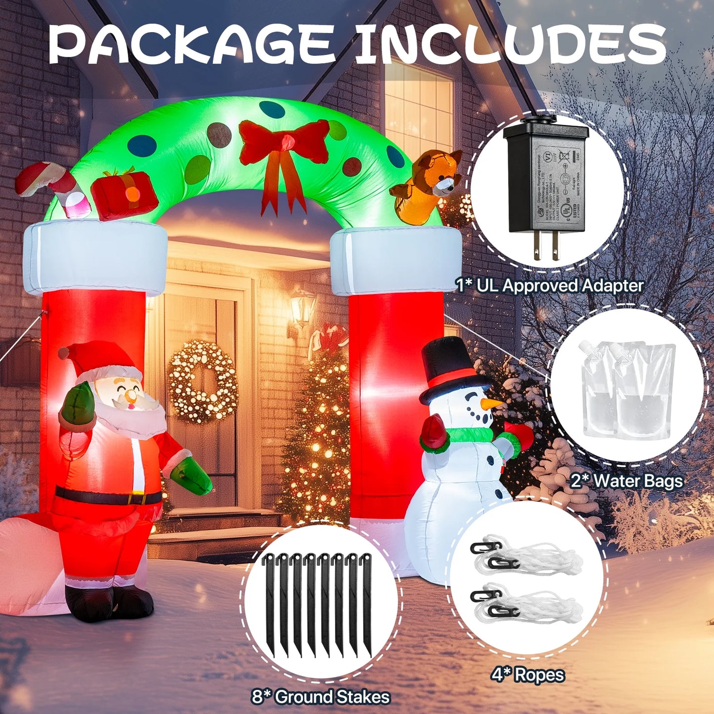 8 FT Christmas Inflatable Santa Claus Snowman Garland Archway Decorations with Build-In LED, Holiday Inflatables Decorations for Party Indoor, Outdoor, Lawn, Garden Decor