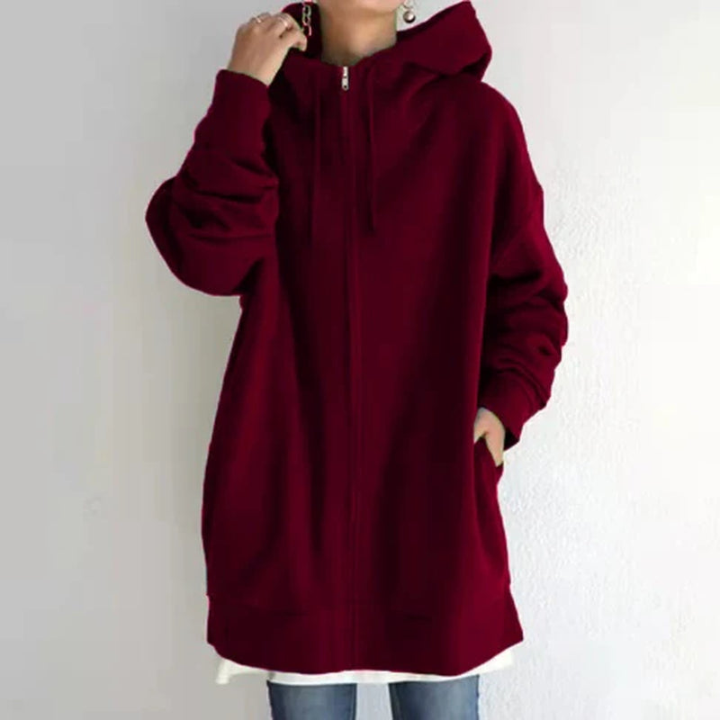 Women’s Oversized Hooded Coat – Long Zip-Up Velvet Sweatshirt, Tie-Collar Loose Fit Jacket (S–5XL)