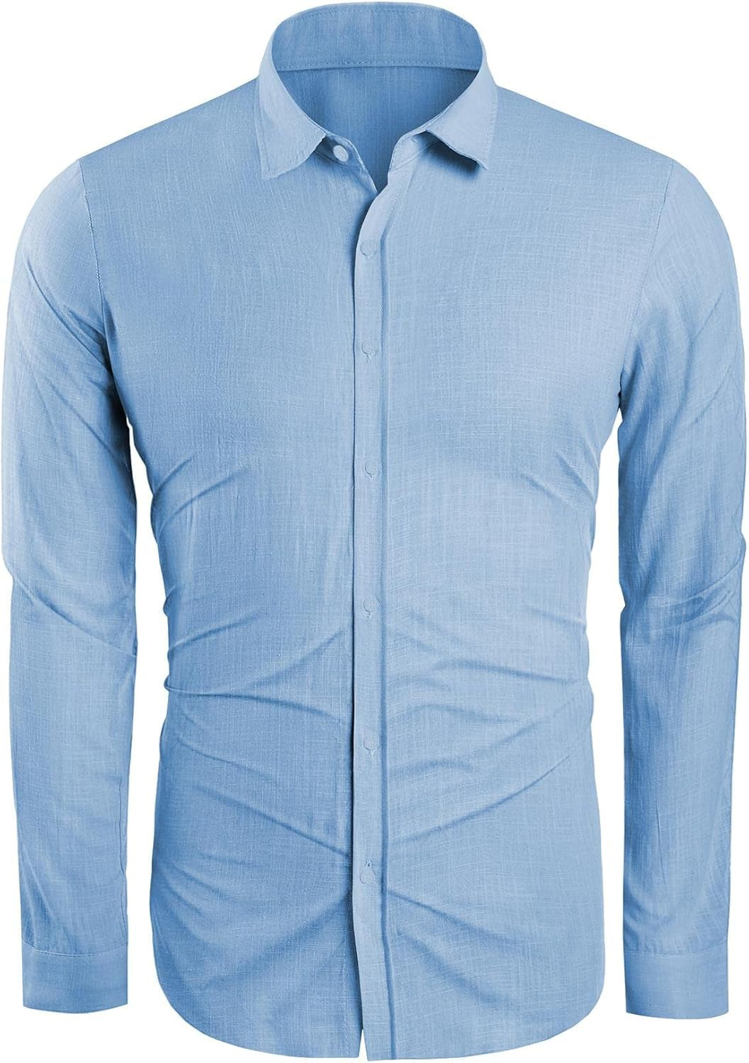 Runcati Men's Casual Long Sleeve Linen Cotton Shirt