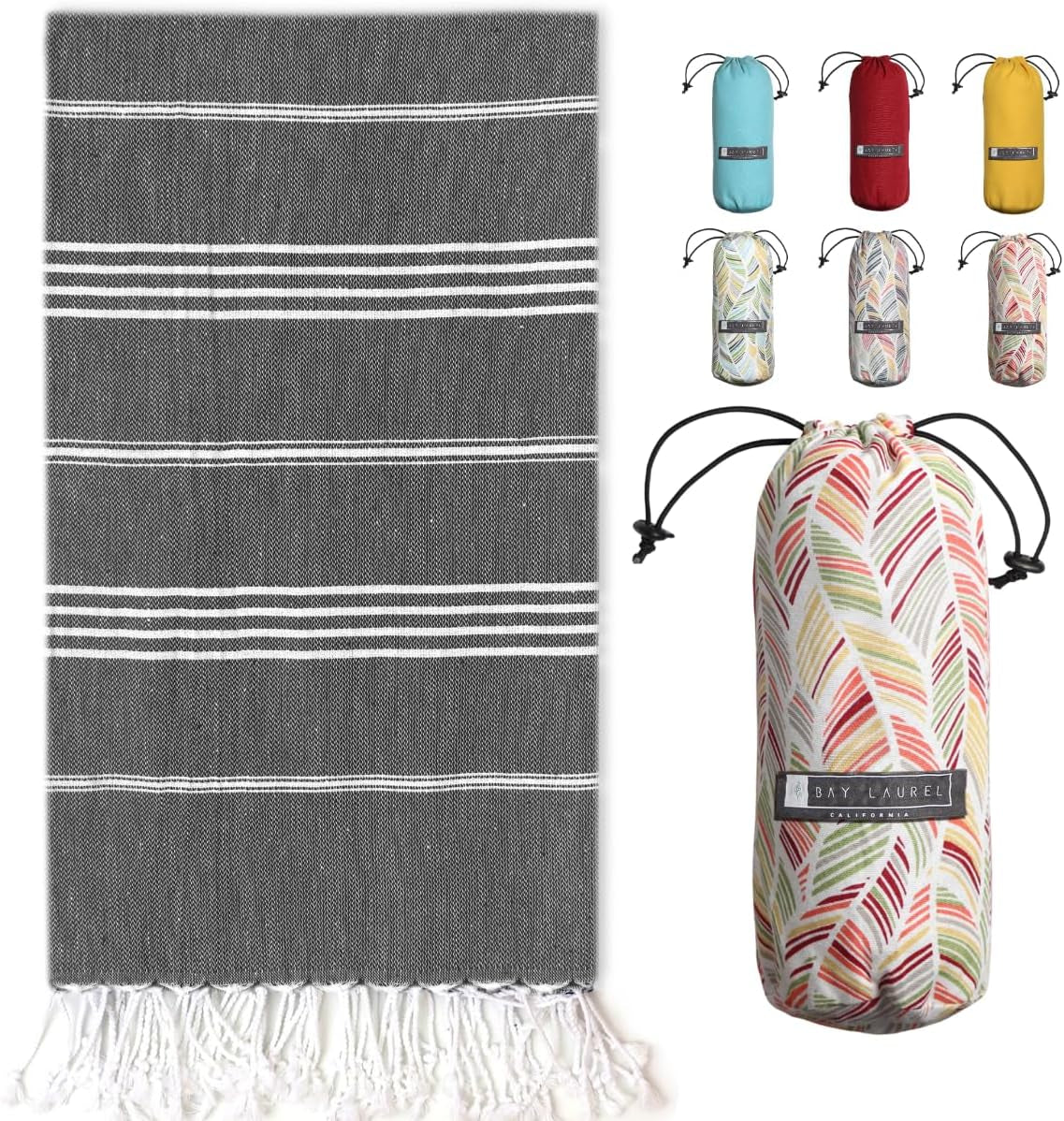 Bay Laurel Turkish Beach Towel with Travel Bag — Oversized 39" × 71", Quick-Dry & Sand-Free
