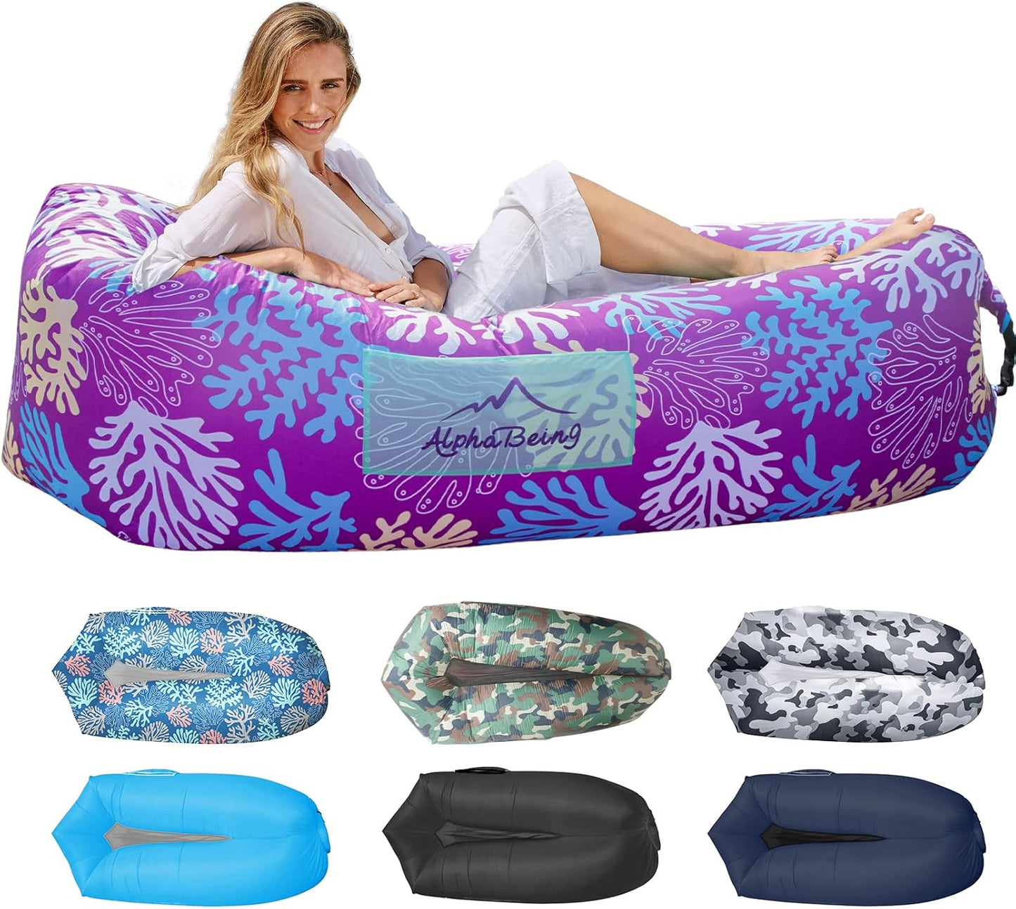 Inflatable Lounger Air Sofa — Mesh-Bottom, Anti-Leak, 700 lb Capacity, with Carry Bag & Stakes