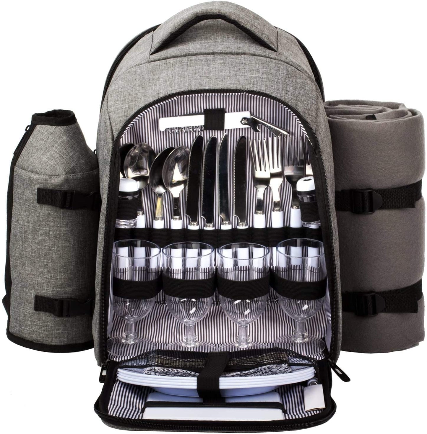 Picnic Basket Backpack for 4 – Insulated Leak-Proof Cooler, Wine Holder, Fleece Blanket & Full Cutlery Set