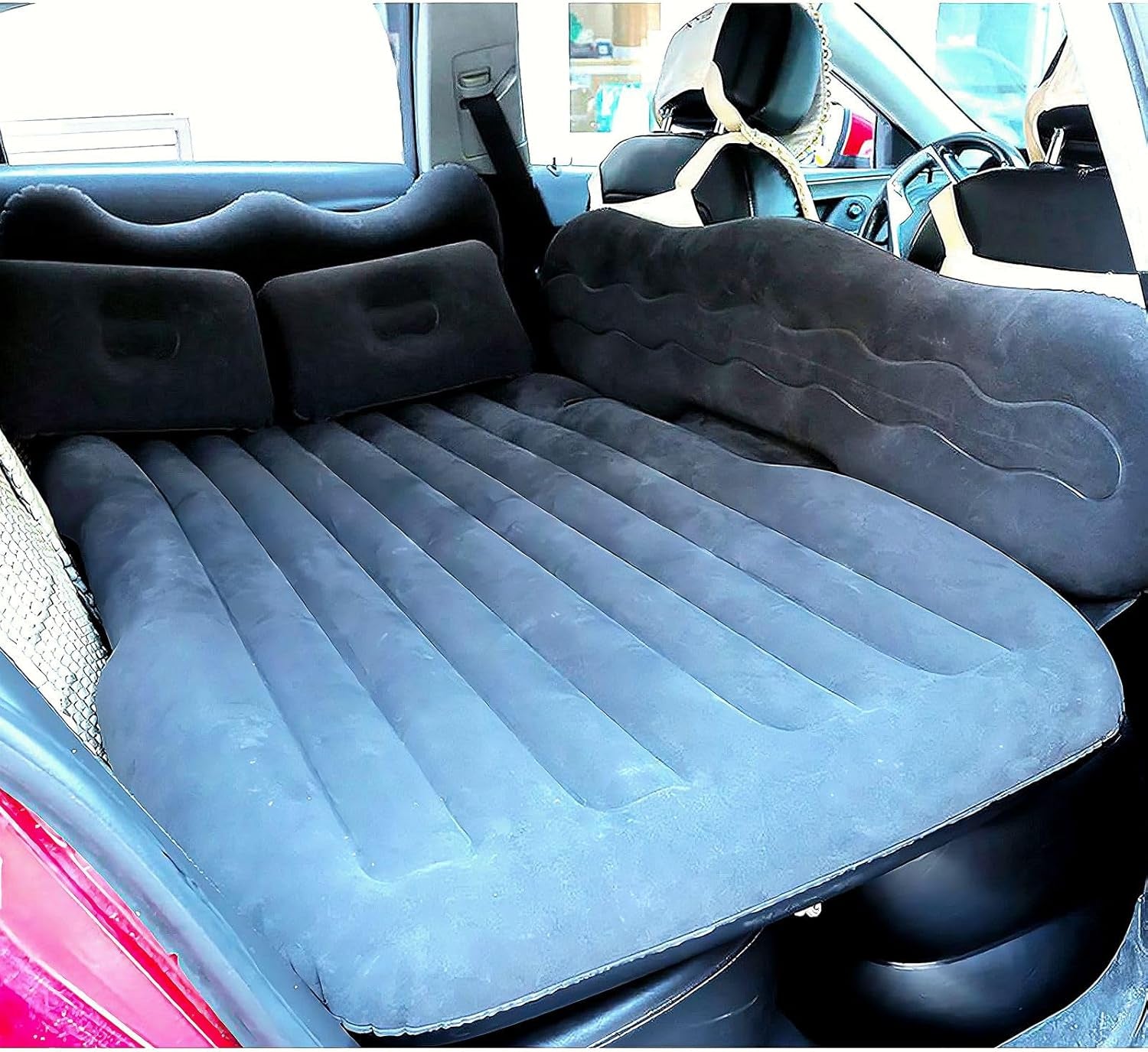Universal Car Air Mattress — Flocked Back-Seat Bed w/ 12-V Pump, Pillows & Travel Kit (185 × 90 cm)