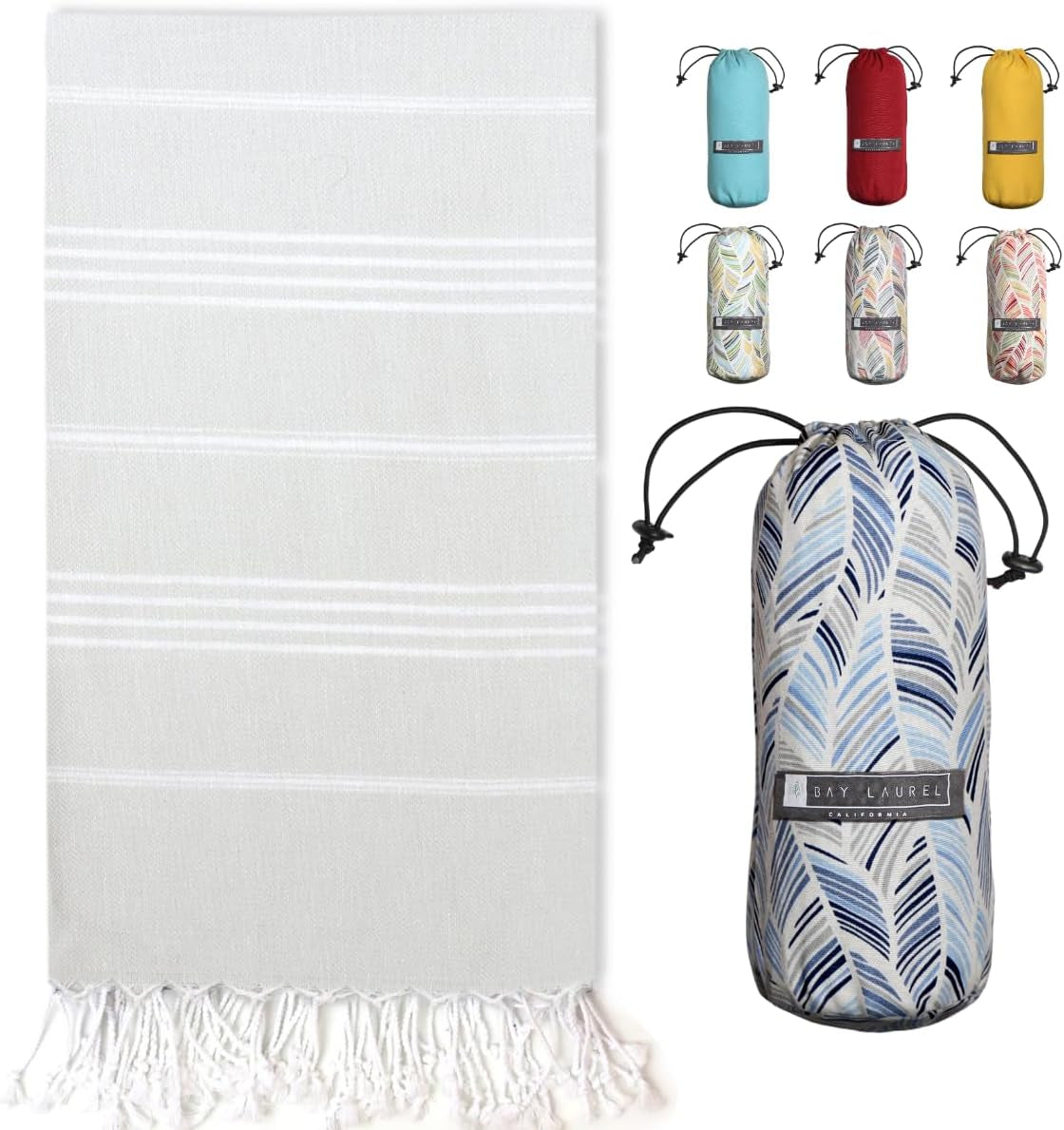 Bay Laurel Turkish Beach Towel with Travel Bag — Oversized 39" × 71", Quick-Dry & Sand-Free