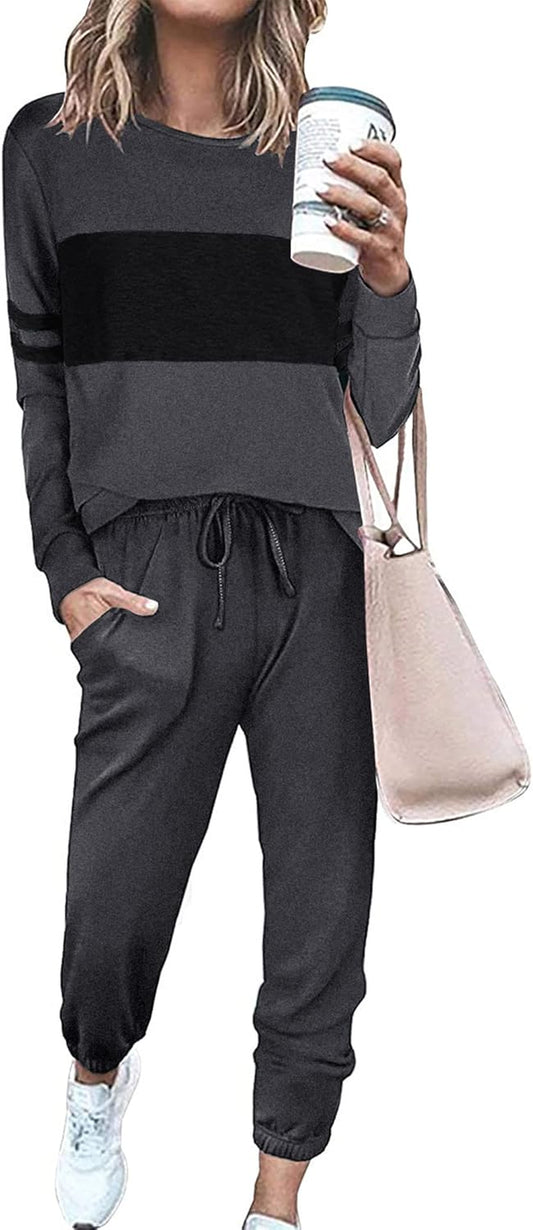 Womens 2 Piece Lounge Set 2025: Long Sleeve Top and High Waisted Sweatpants for Fall Fashion and Travel