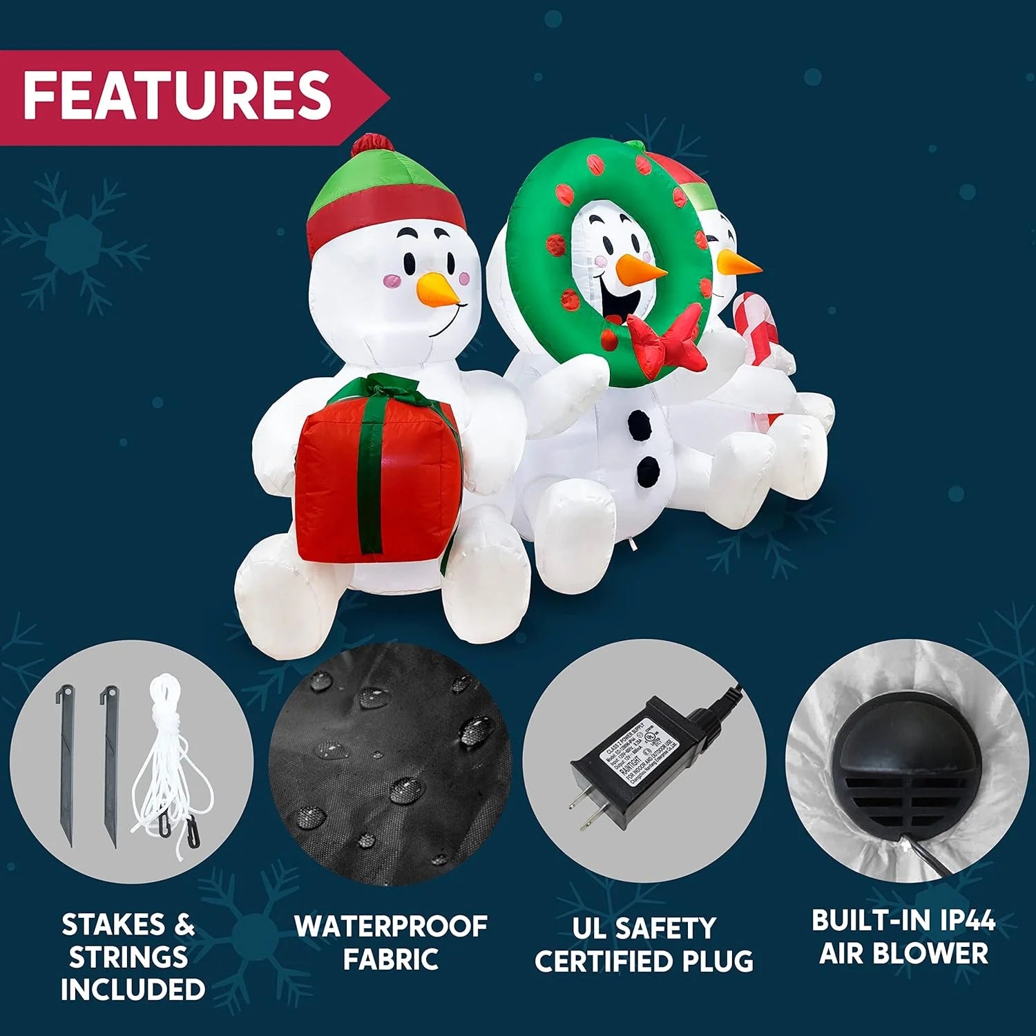 6 FT Inflatable Snowmen Outdoor Decoration with Built-In LED Lights – Three Sitting Snowmen Christmas Blow-Up for Yard, Lawn & Holiday Party Décor