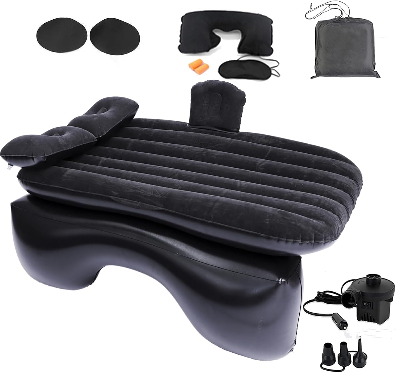 Universal Car Air Mattress — Flocked Back-Seat Bed w/ 12-V Pump, Pillows & Travel Kit (185 × 90 cm)