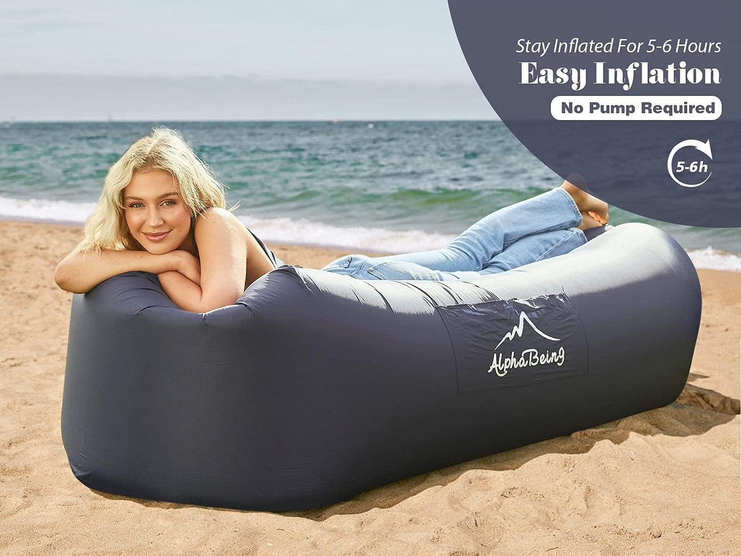 Inflatable Lounger Air Sofa — Mesh-Bottom, Anti-Leak, 700 lb Capacity, with Carry Bag & Stakes