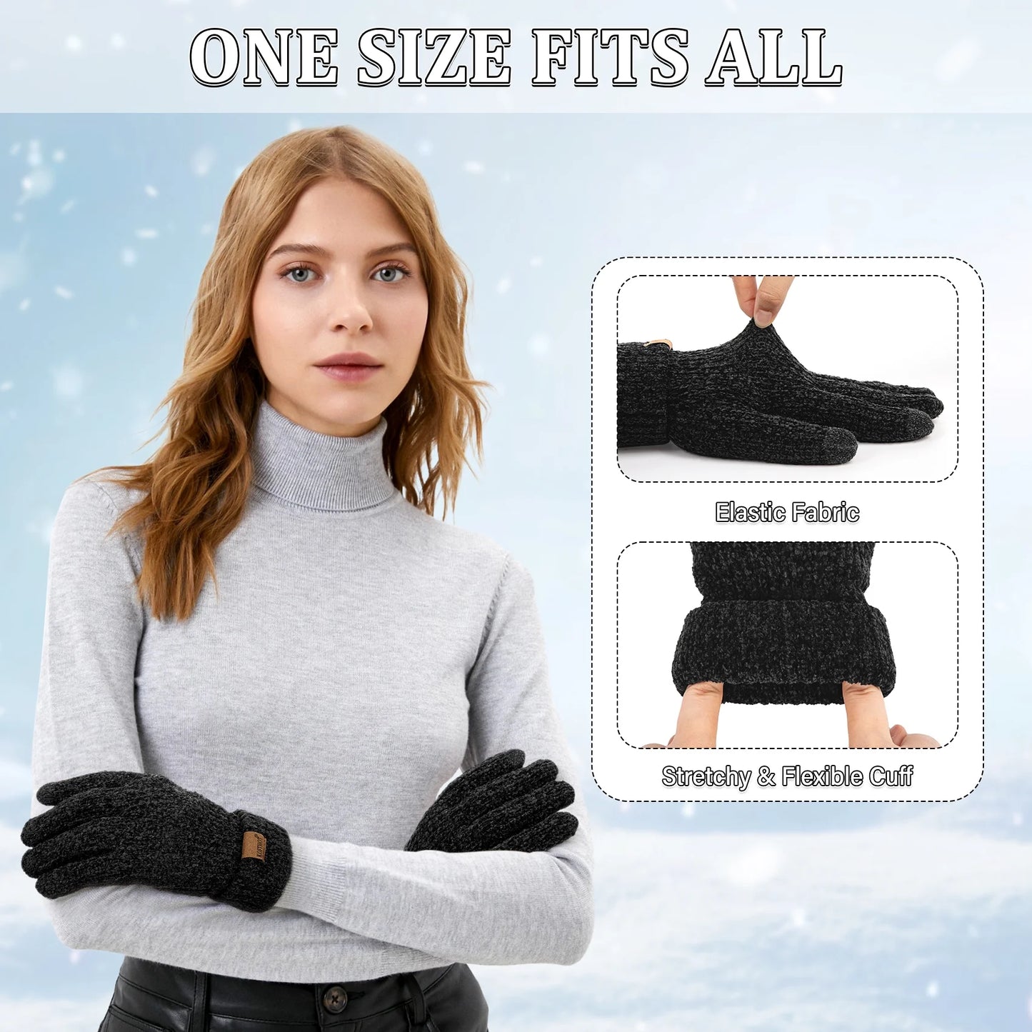 2 Pairs Women’s Winter Gloves Chenille Thick Warm Lined Touchscreen Gloves – Soft Cozy Weatherproof Mittens for Cold Weather