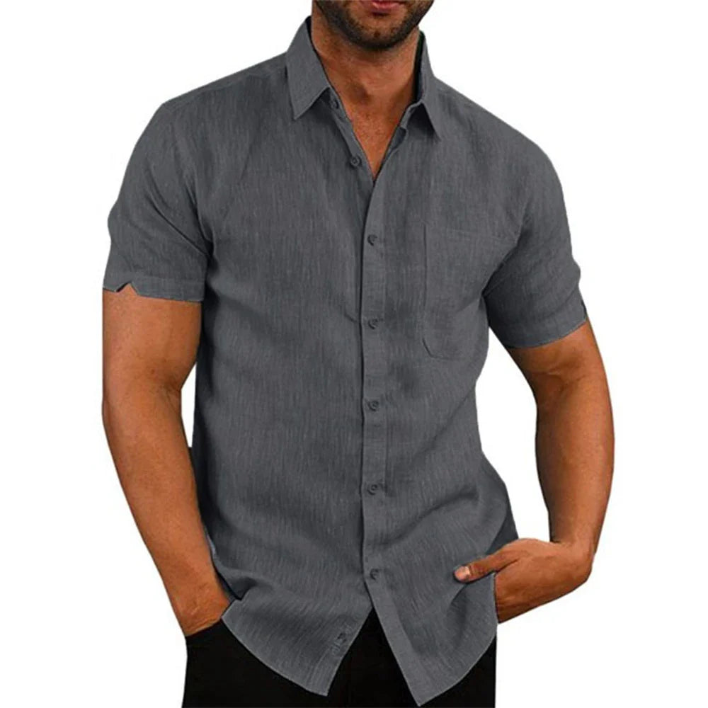 Men's Cotton Linen Short-Sleeved Shirt – Casual Summer Essential