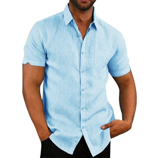 Men's Cotton Linen Short-Sleeved Shirt – Casual Summer Essential