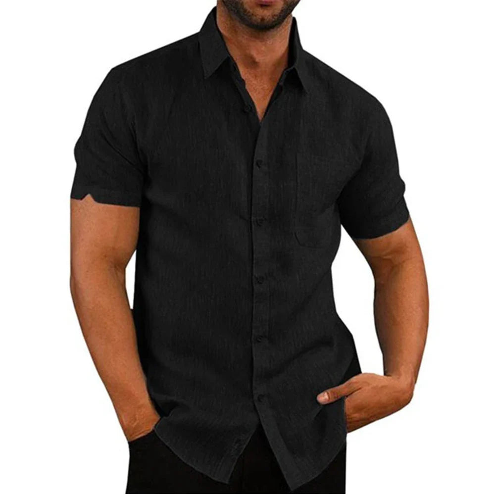 Men's Cotton Linen Short-Sleeved Shirt – Casual Summer Essential