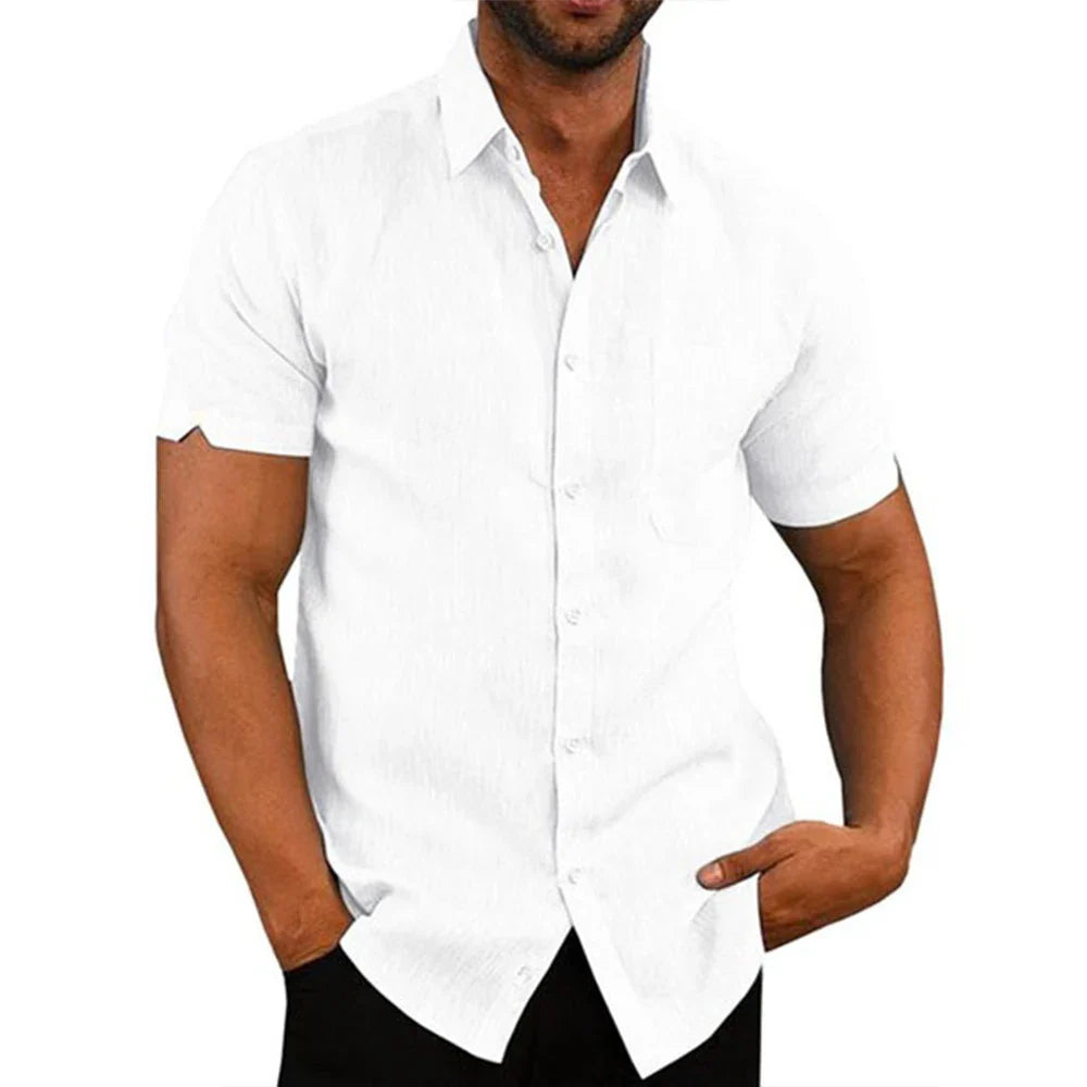 Men's Cotton Linen Short-Sleeved Shirt – Casual Summer Essential