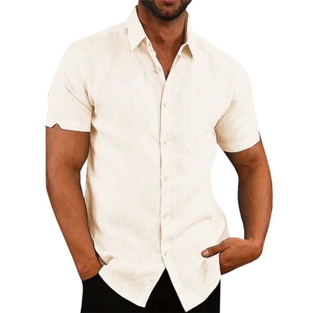 Men's Cotton Linen Short-Sleeved Shirt – Casual Summer Essential