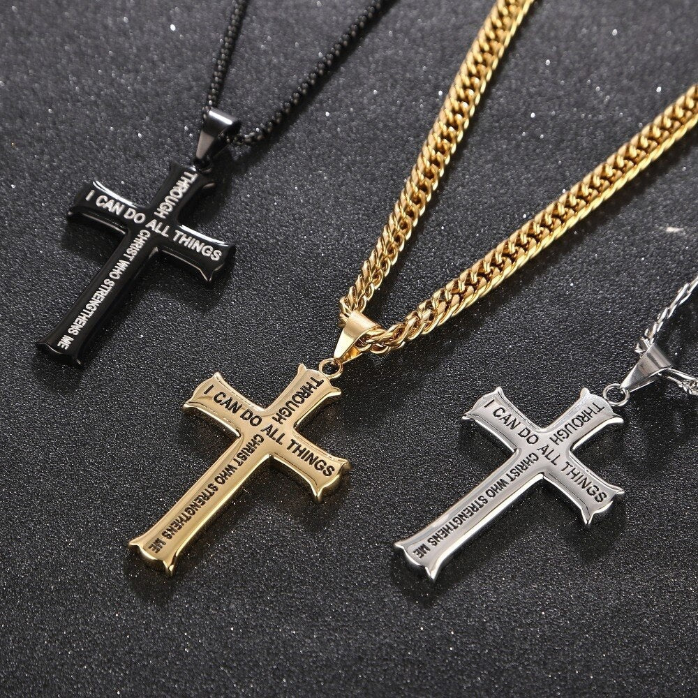 Inspirational Stainless Steel Pendant Necklace – Philippians 4:13