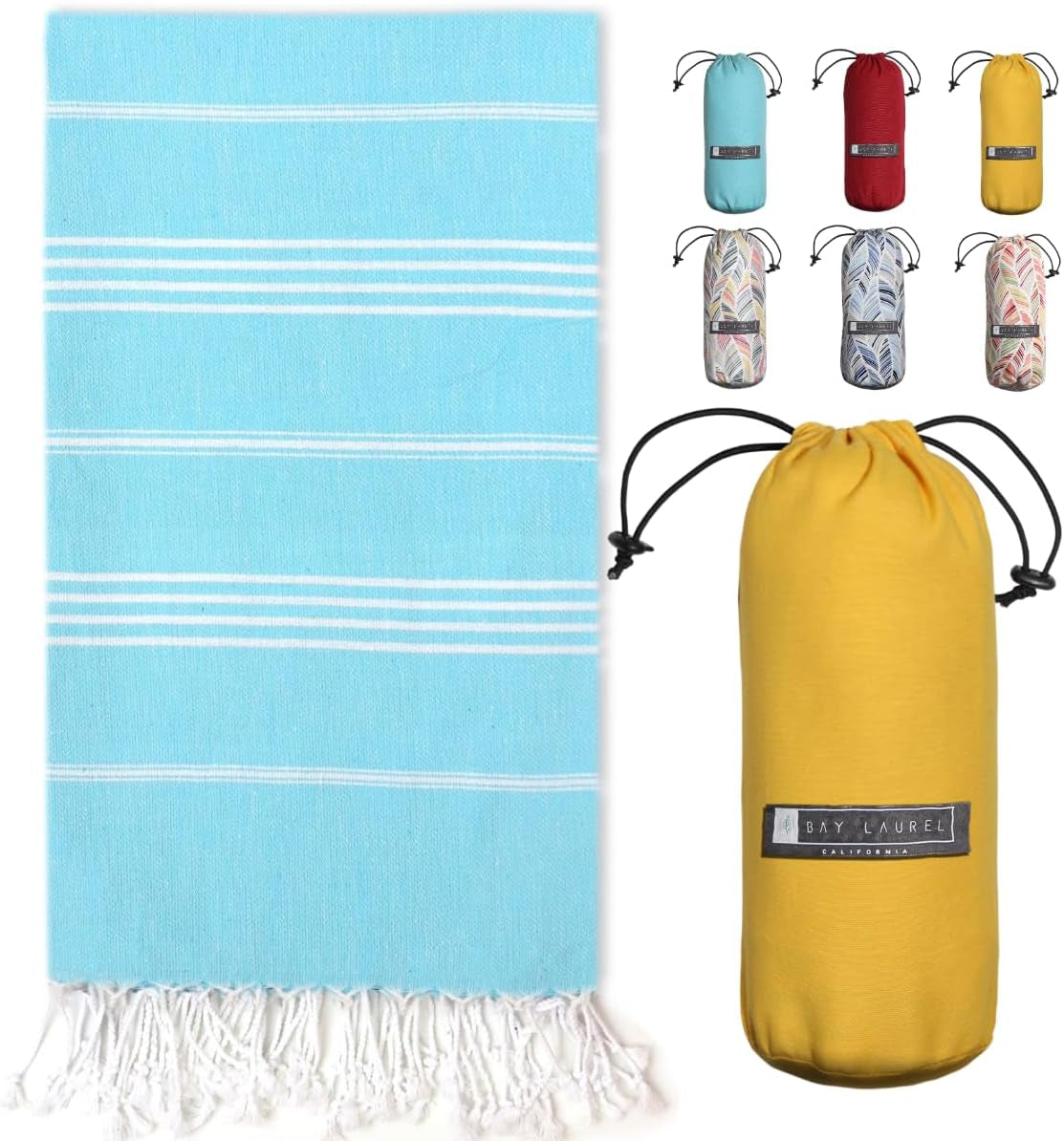 Bay Laurel Turkish Beach Towel with Travel Bag — Oversized 39" × 71", Quick-Dry & Sand-Free