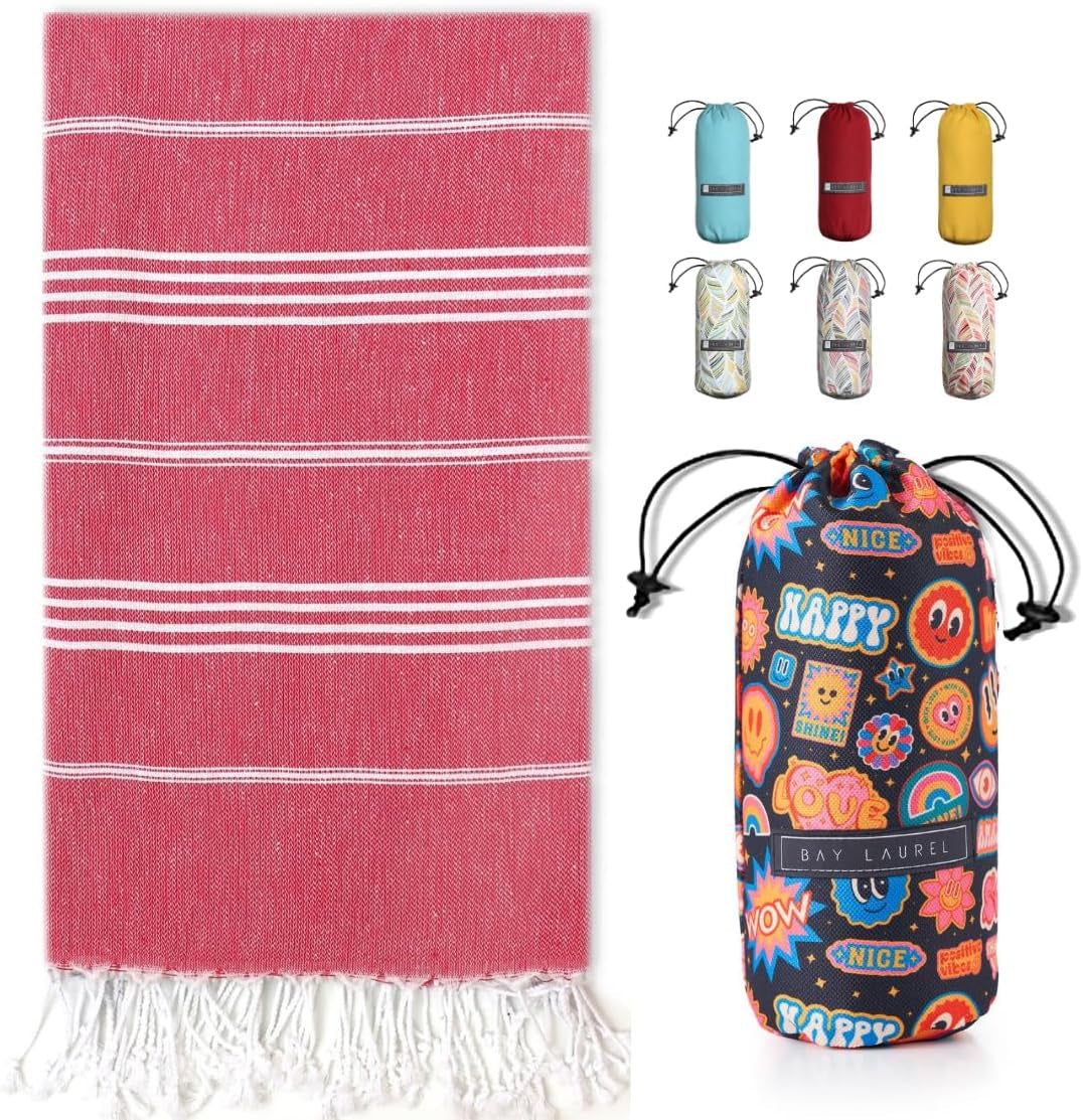 Bay Laurel Turkish Beach Towel with Travel Bag — Oversized 39" × 71", Quick-Dry & Sand-Free