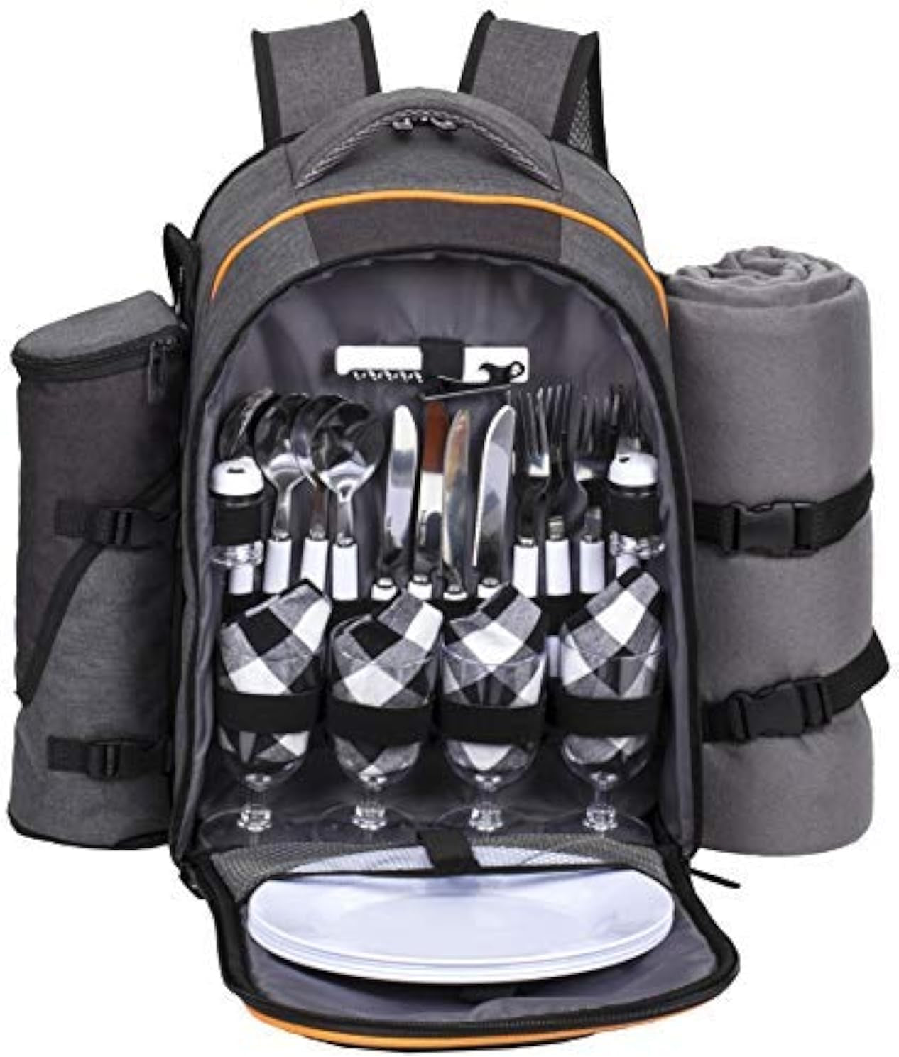 Picnic Basket Backpack for 4 – Insulated Leak-Proof Cooler, Wine Holder, Fleece Blanket & Full Cutlery Set