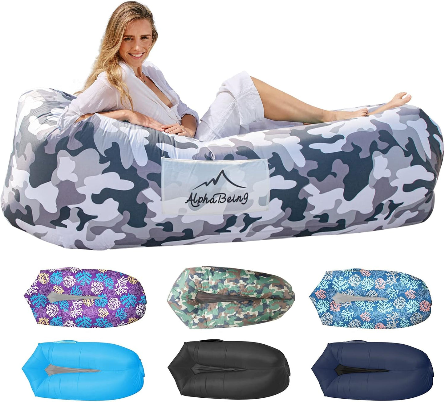 Inflatable Lounger Air Sofa — Mesh-Bottom, Anti-Leak, 700 lb Capacity, with Carry Bag & Stakes