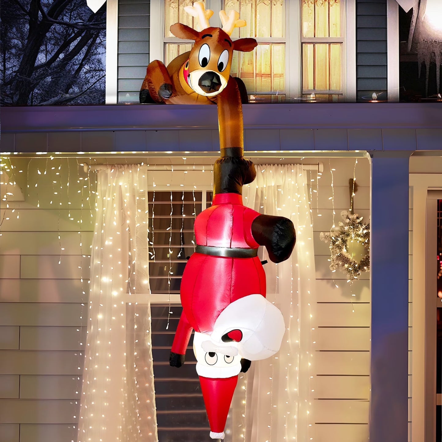 6 FT Inflatable Climbing Santa Outdoor Decoration with Built-In LED Lights – Christmas Blow-Up for Yard, Garden & Holiday Party Décor