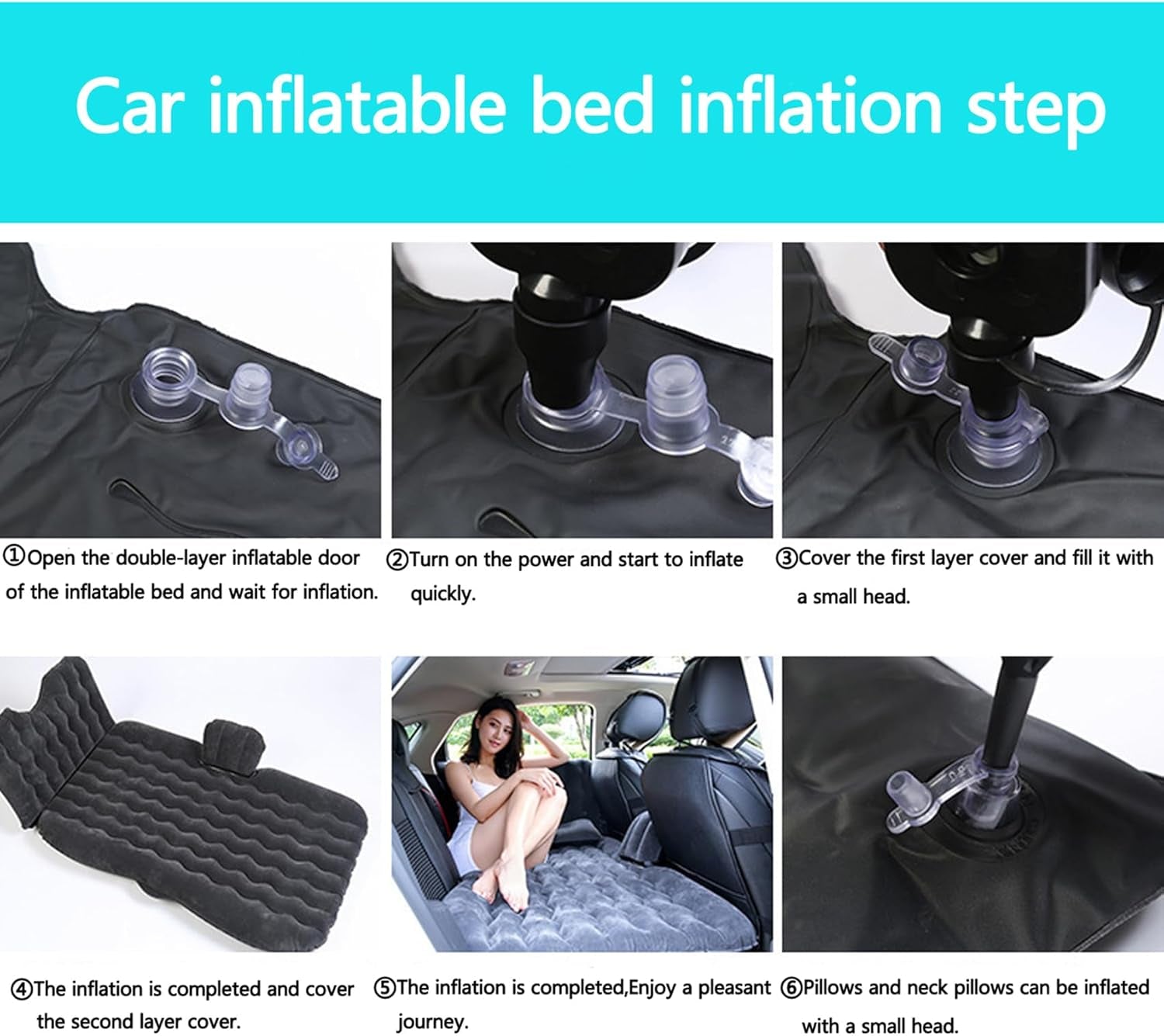Universal Car Air Mattress — Flocked Back-Seat Bed w/ 12-V Pump, Pillows & Travel Kit (185 × 90 cm)