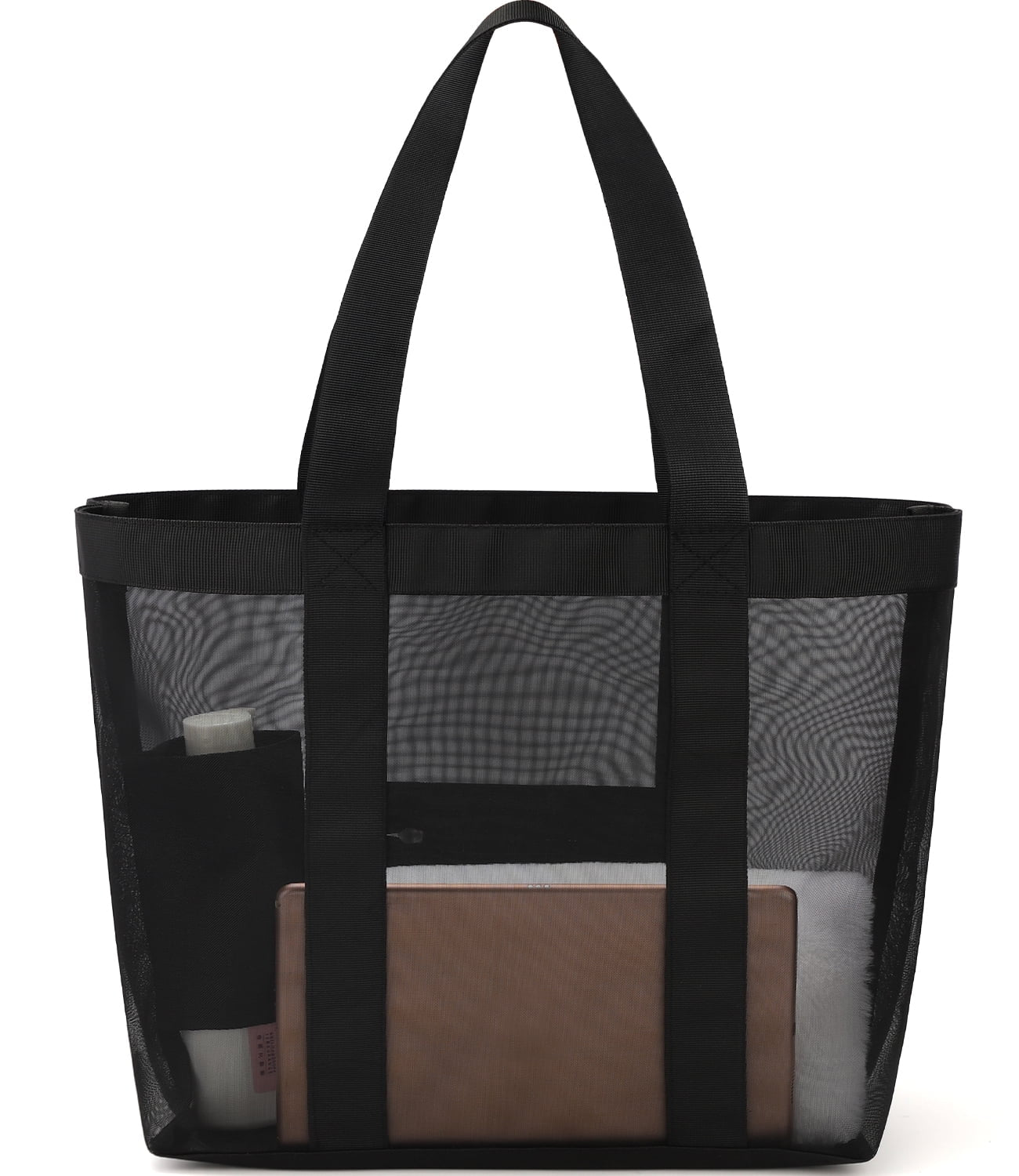 Oversized Mesh Beach Tote — 9-Pocket, Rope Handles, 15.3" × 14" × 7.8"