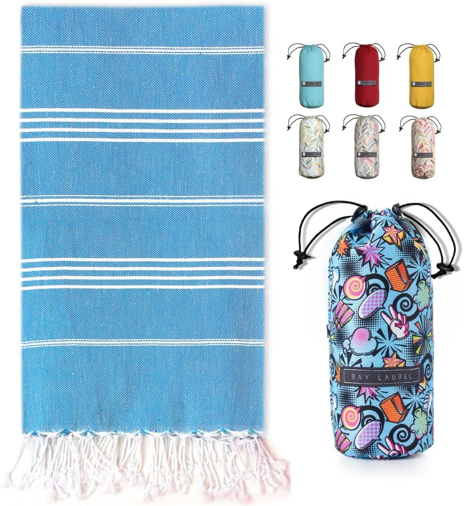 Bay Laurel Turkish Beach Towel with Travel Bag — Oversized 39" × 71", Quick-Dry & Sand-Free