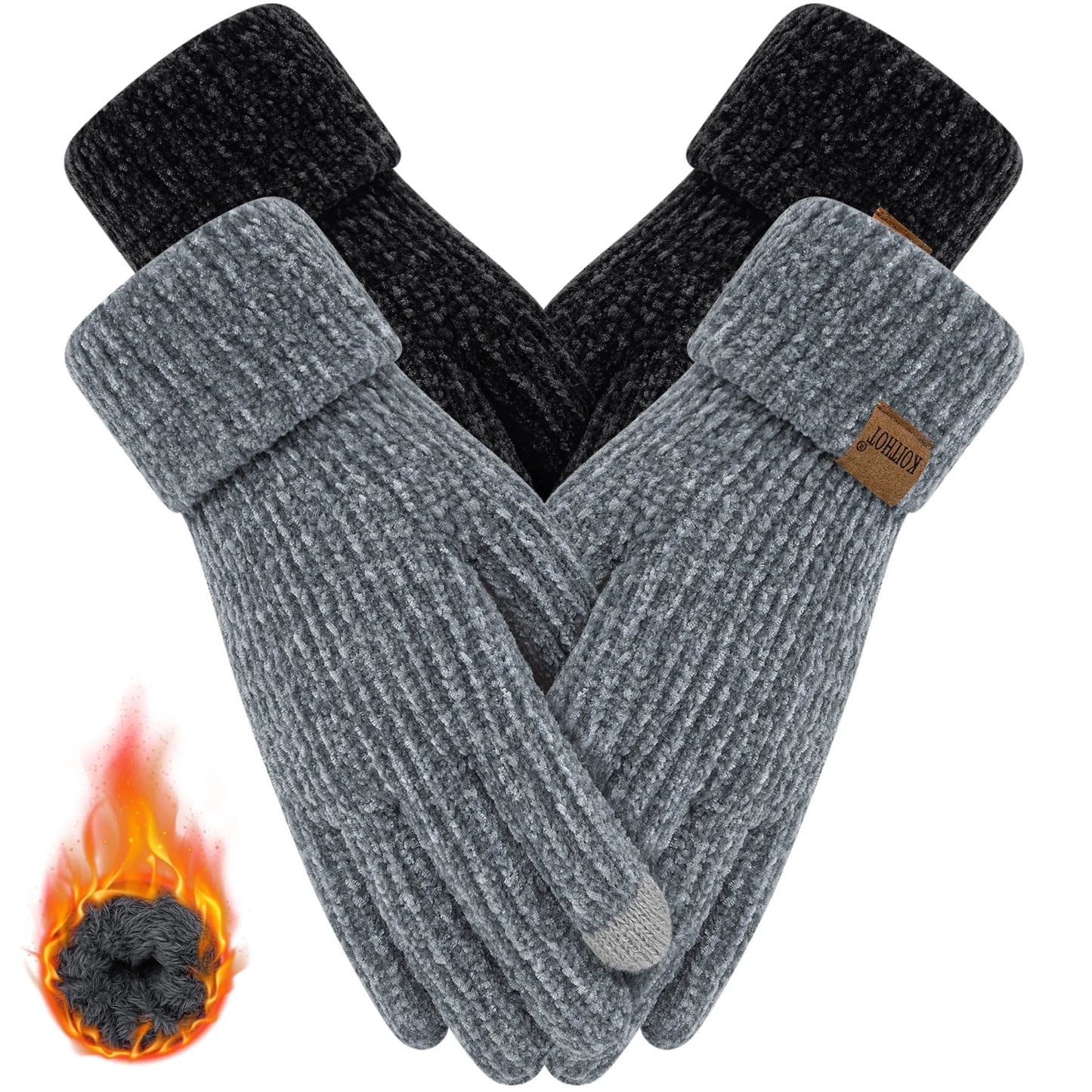 2 Pairs Women’s Winter Gloves Chenille Thick Warm Lined Touchscreen Gloves – Soft Cozy Weatherproof Mittens for Cold Weather
