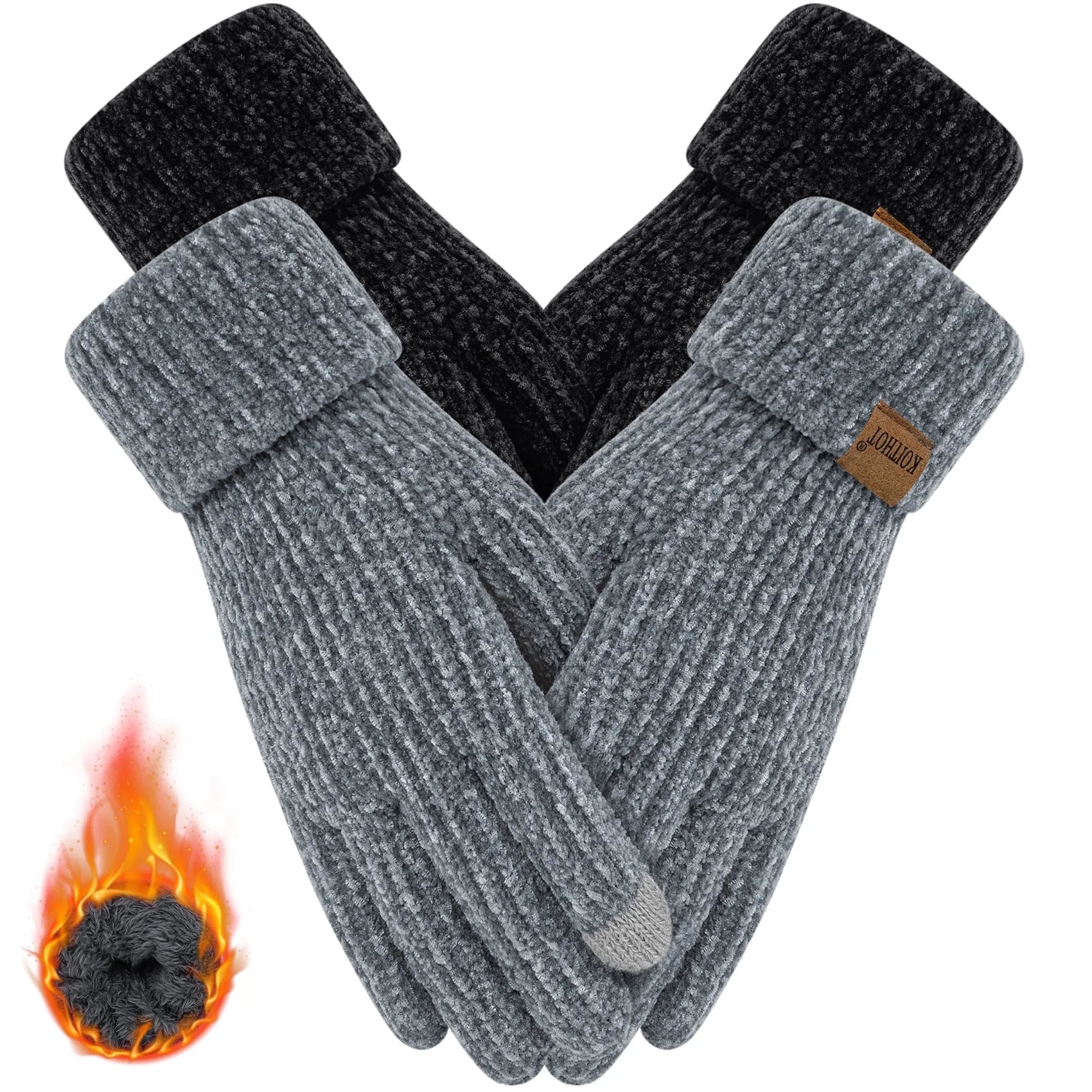 2 Pairs Women’s Winter Gloves Chenille Thick Warm Lined Touchscreen Gloves – Soft Cozy Weatherproof Mittens for Cold Weather