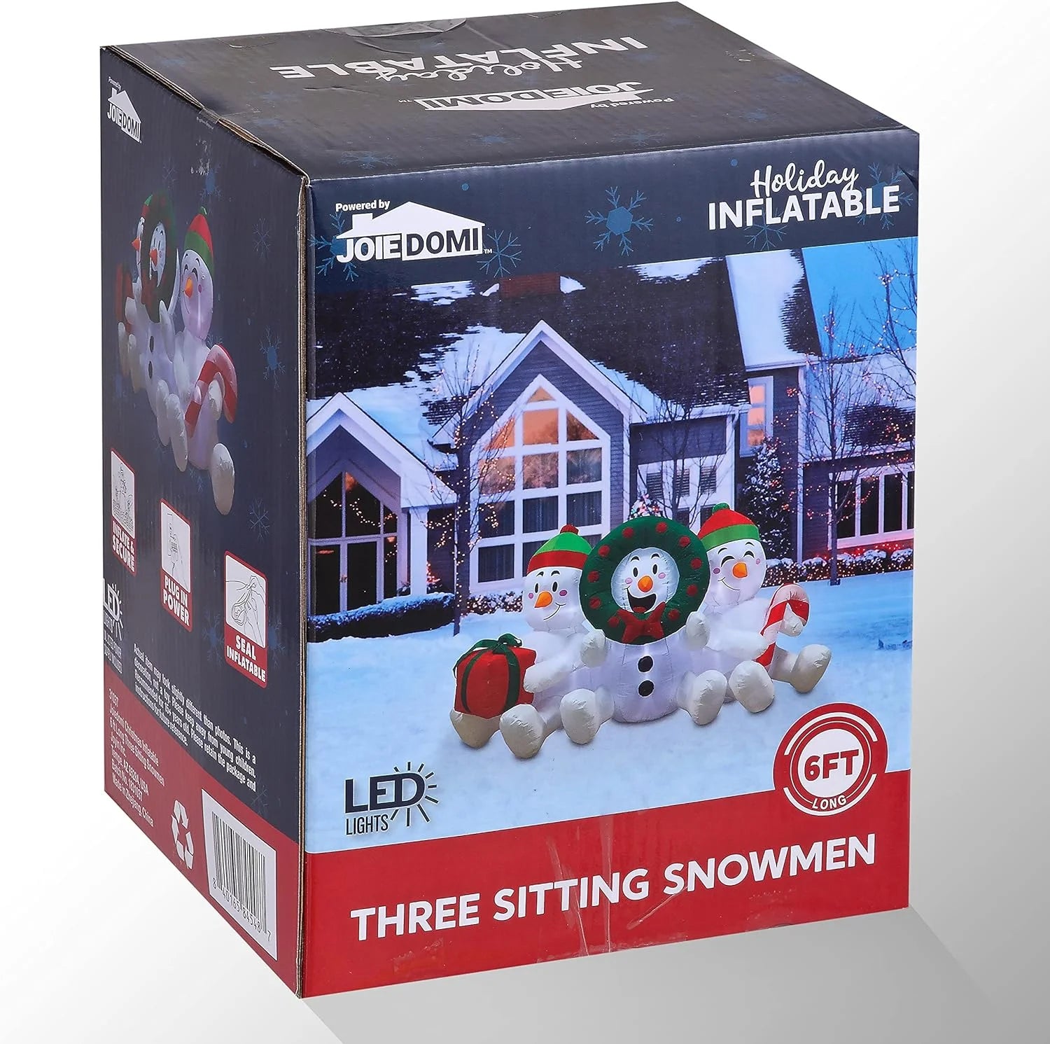 6 FT Inflatable Snowmen Outdoor Decoration with Built-In LED Lights – Three Sitting Snowmen Christmas Blow-Up for Yard, Lawn & Holiday Party Décor