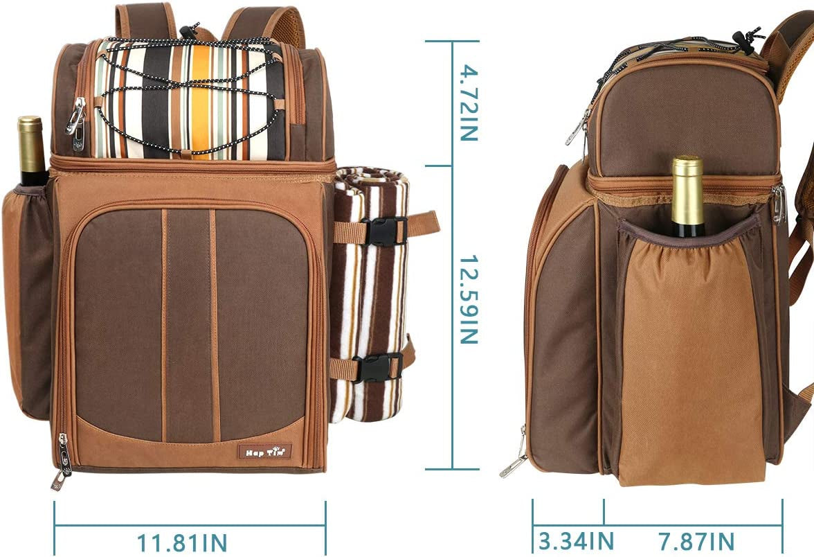 Picnic Basket Backpack for 4 – Insulated Leak-Proof Cooler, Wine Holder, Fleece Blanket & Full Cutlery Set