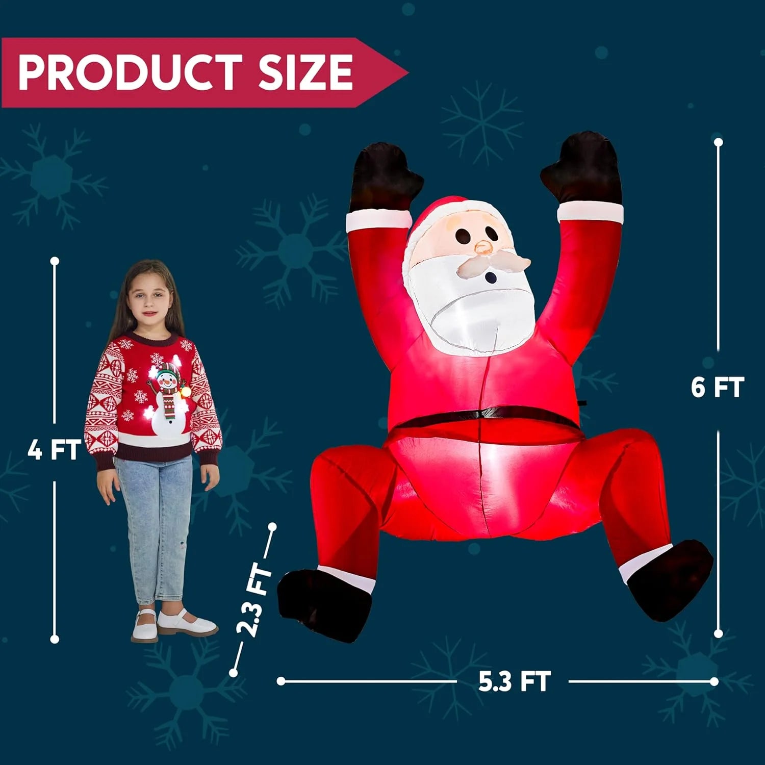 6 FT Inflatable Climbing Santa Outdoor Decoration with Built-In LED Lights – Christmas Blow-Up for Yard, Garden & Holiday Party Décor