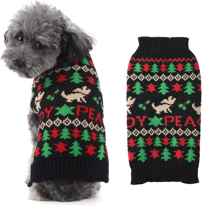 Cozy Christmas Dog Sweater - Stylish Black Peace Design for Small to Medium Dogs - Perfect Holiday Outfit for Your Furry Friend