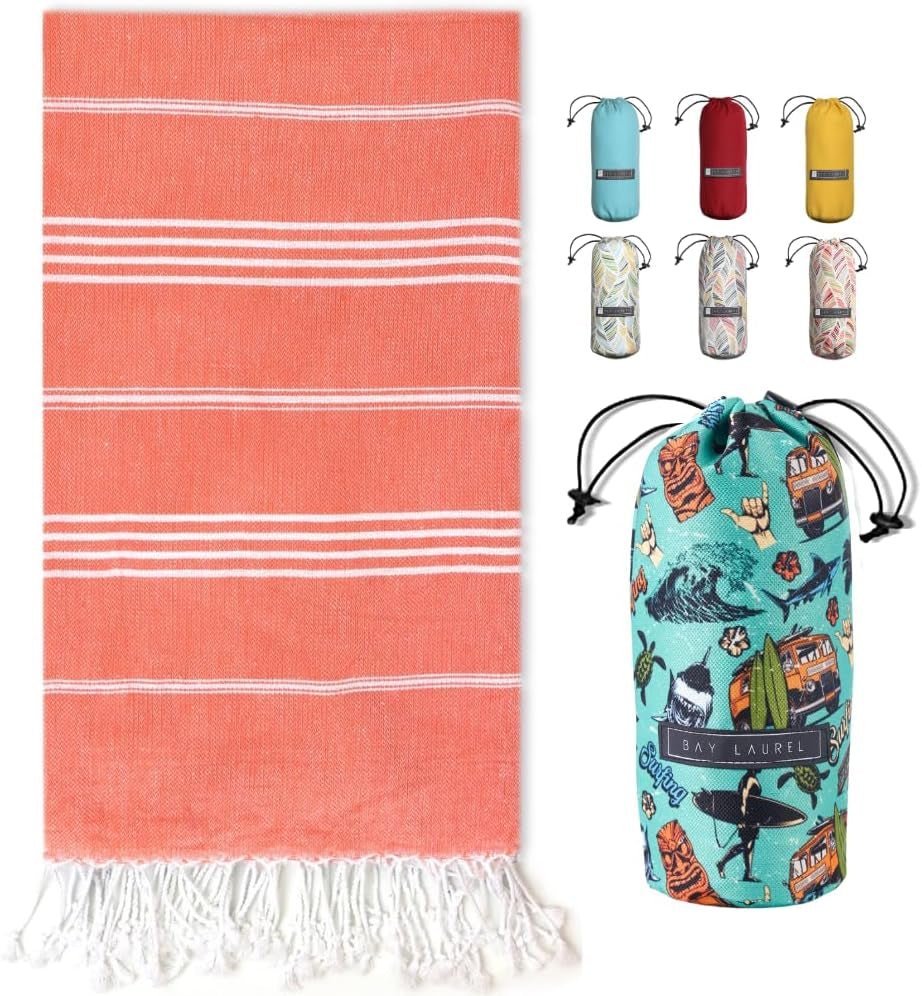 Bay Laurel Turkish Beach Towel with Travel Bag — Oversized 39" × 71", Quick-Dry & Sand-Free