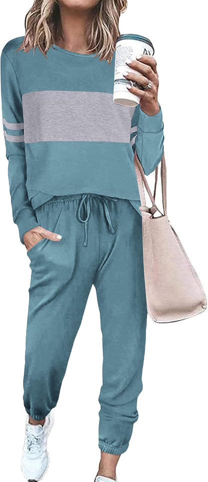 Womens 2 Piece Lounge Set 2025: Long Sleeve Top and High Waisted Sweatpants for Fall Fashion and Travel