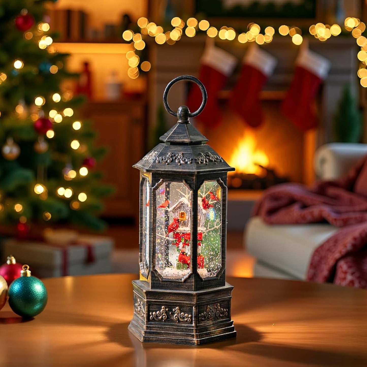 Sparkling 12" Christmas Snow Globe Lantern with Music Box - Perfect for Your Holiday Decor! 🎄✨🔋 #ChristmasVibes #HomeDecor